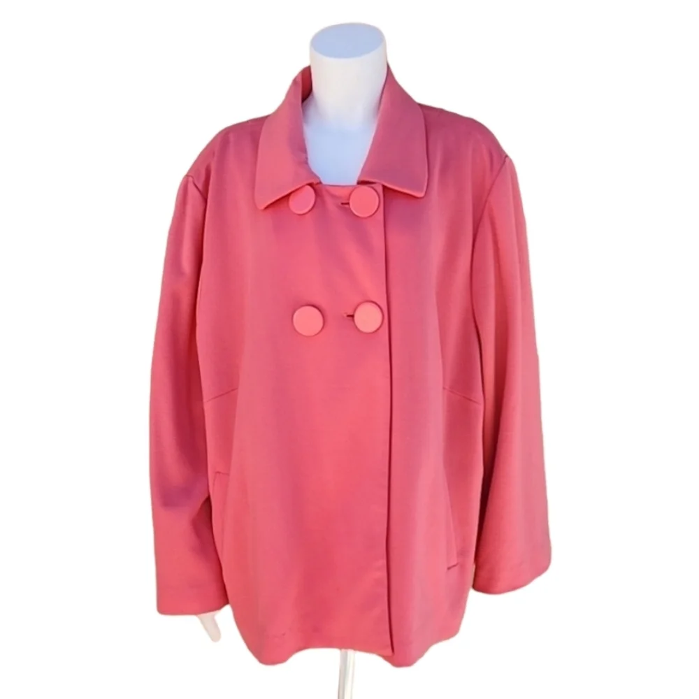 SANDRO Pink Peacoat 3X Double Breasted Statement Coat Giraffe Print Lined Plus - Picture 3 of 17